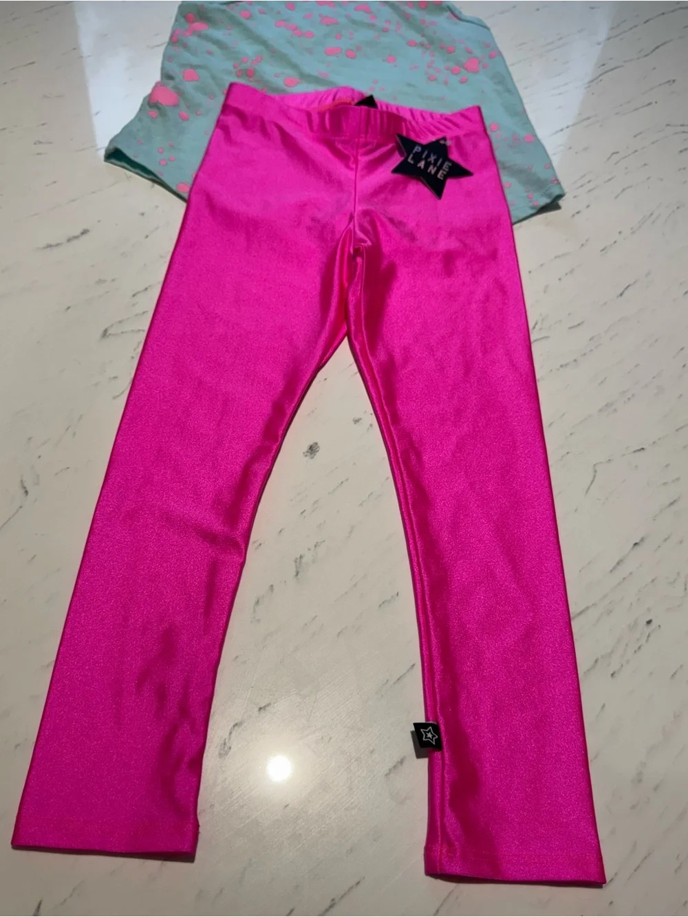 Girls Baby Blue Splatter Tank & Hot Pink Shiny Leggings NWT